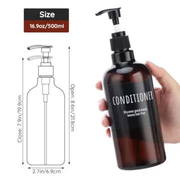 Shampoo Bottle Refillable, Segbeauty 3pcs 16.9oz Shampoo Dispenser with Waterproof Labels, 500ml Empty Pump Bottles for Body Soap Conditioner Shower Gel Lotion Hotel, Brown Plastic Press Dispenser