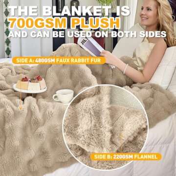 Moenchy Faux Fur Light Camel Throw Blacket for Couch - Super Soft Heavy Flufyy Thick Bubble Throw Bl...