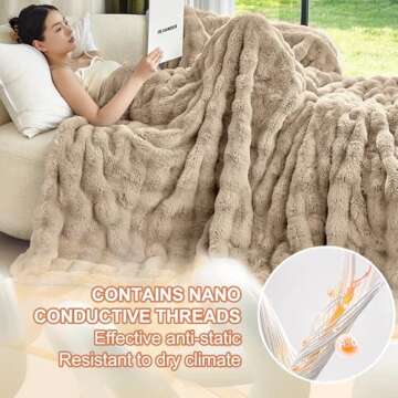 Moenchy Faux Fur Light Camel Throw Blacket for Couch - Super Soft Heavy Flufyy Thick Bubble Throw Blankets for Bed Bedroom Living Room Farmhouse Sofa Chair Fall Winter Warm, 50x60 Inch