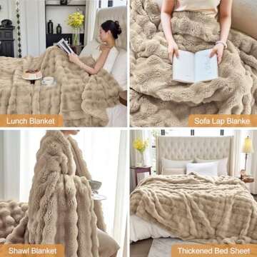 Moenchy Faux Fur Light Camel Throw Blacket for Couch - Super Soft Heavy Flufyy Thick Bubble Throw Blankets for Bed Bedroom Living Room Farmhouse Sofa Chair Fall Winter Warm, 50x60 Inch