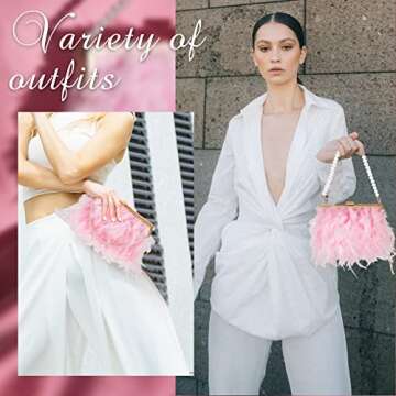 Amylove Feather Clutch Purses for Women Wedding Evening Bride Furry Purse Classy Fringe Purse Glossy Designer Purse(Pink)