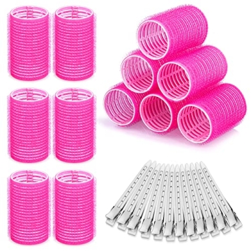 Hair Curlers Rollers Set - 12Pcs Self Grip Rollers with Clips for All Hair Types