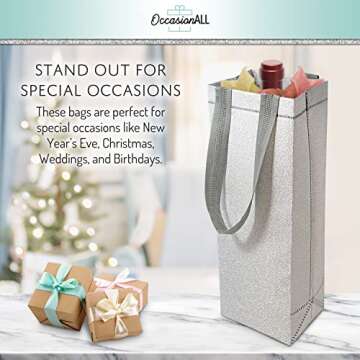 Stylish OccasionALL Liquor Gift Bags - 12 Pack Silver