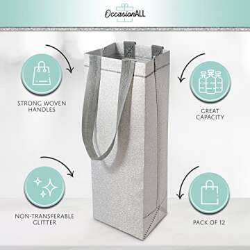 Stylish OccasionALL Liquor Gift Bags - 12 Pack Silver