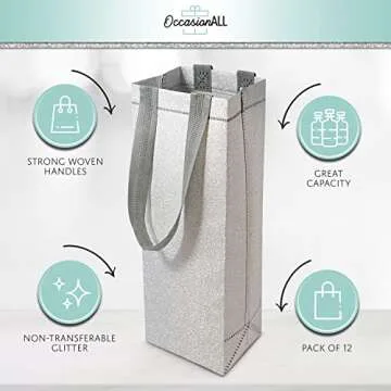 Stylish OccasionALL Liquor Gift Bags - 12 Pack Silver