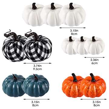 WF WU FANG 12 PCS Pumpkins Decor, Fall Decor White Blue Orange Fall Artificial Rustic Pumpkins Decor...