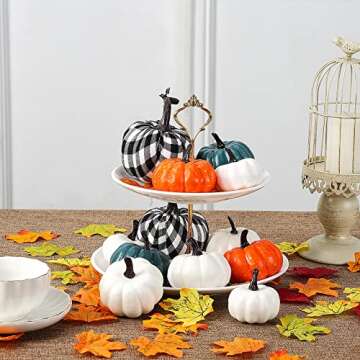 WF WU FANG 12 PCS Pumpkins Decor, Fall Decor White Blue Orange Fall Artificial Rustic Pumpkins Decor, Fall Decor Halloween Thanksgiving Decorating Harvest Embellishing and Displaying