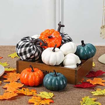 WF WU FANG 12 PCS Pumpkins Decor, Fall Decor White Blue Orange Fall Artificial Rustic Pumpkins Decor, Fall Decor Halloween Thanksgiving Decorating Harvest Embellishing and Displaying