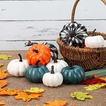 WF WU FANG 12 PCS Pumpkins Decor, Fall Decor White Blue Orange Fall Artificial Rustic Pumpkins Decor, Fall Decor Halloween Thanksgiving Decorating Harvest Embellishing and Displaying