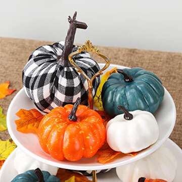 WF WU FANG 12 PCS Pumpkins Decor, Fall Decor White Blue Orange Fall Artificial Rustic Pumpkins Decor, Fall Decor Halloween Thanksgiving Decorating Harvest Embellishing and Displaying