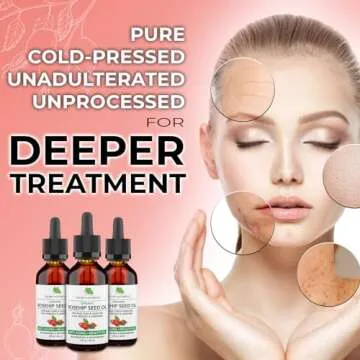 Rosehip Oil Organic - From Whole Berries (Pulp & Seeds), Natural Deep Orange Hue for Intensive Skin Repair - Pure, Virgin, Cold Pressed, Undiluted Organic Rosehip Seed Oil, 2 oz