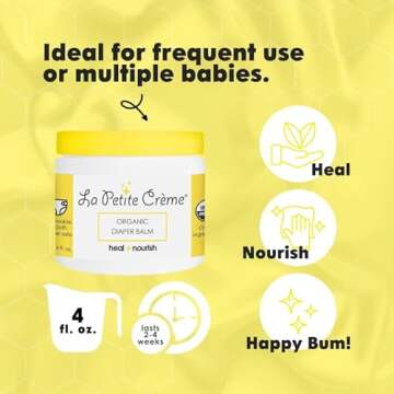 La Petite Creme French Organic Diaper Balm (1 oz) - Healing & Nourishing Diaper Cream - Gentle & Safe Liniment Baby Lotion - USDA Certified Organic - Baby Essentials for Newborn