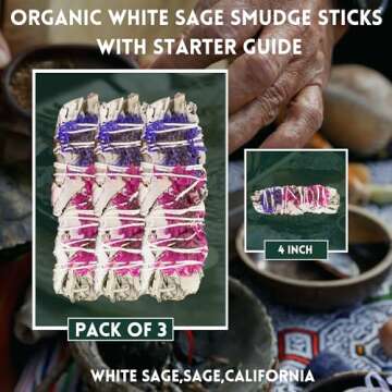 Soul Sticks 4 Inch 3 Pack Floral Blissful White Sage Smudge Sticks Bulk with Starter Guide | Smudge ...