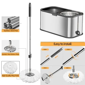 Square Mop and Bucket with 4 Replacement Heads Set