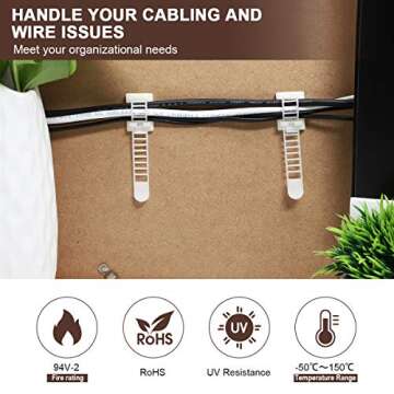Adhesive Cable Management Clips, 50Pcs Adjustable Nylon Cable Strap Ties Wire Clips Clamps Organizer...
