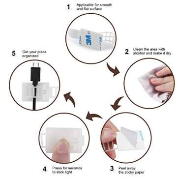 Adhesive Cable Management Clips, 50Pcs Adjustable Nylon Cable Strap Ties Wire Clips Clamps Organizer with Strong Adhesive Tape, Extra Screw & Hole for Strong Fixation Home Office - 3.35 Inch White