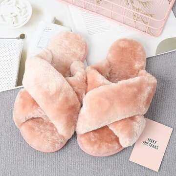 ULoomee Slippers for Women, [2023NEW] Fuzzy House Women Slippers with Memory Foam, Indoor and Outdoor Slippers, Valentine's Day gift