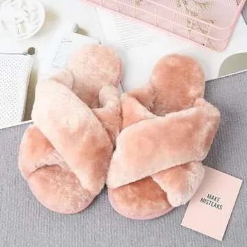 ULoomee Slippers for Women, [2023NEW] Fuzzy House Women Slippers with Memory Foam, Indoor and Outdoor Slippers, Valentine's Day gift