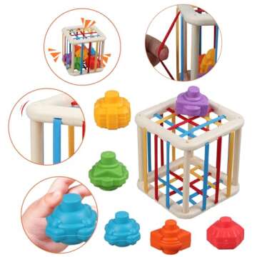 Baby Sensory Shape Sorter Blocks Toy, Activity Cube Bins, Montessori Educational Learning Fine Motor...
