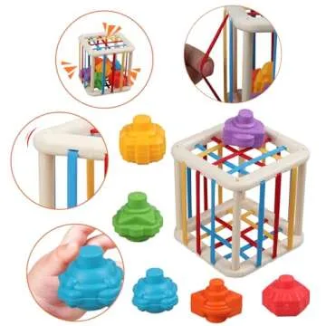 Baby Sensory Shape Sorter Blocks Toy, Activity Cube Bins, Montessori Educational Learning Fine Motor...