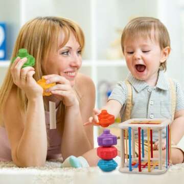 Baby Sensory Shape Sorter Blocks Toy, Activity Cube Bins, Montessori Educational Learning Fine Motor Skills Toys for Babies Toddlers 6 12 18 Months Age 1 2 3 One Two Year Old Boys Girls Gifts