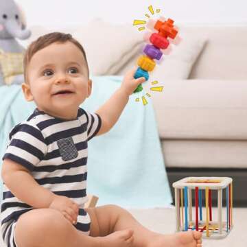 Baby Sensory Shape Sorter Blocks Toy, Activity Cube Bins, Montessori Educational Learning Fine Motor Skills Toys for Babies Toddlers 6 12 18 Months Age 1 2 3 One Two Year Old Boys Girls Gifts