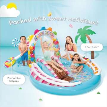 INTEX Candy Zone Inflatable Kiddie Pool: Inflatable Kids Pool with Water Sprayer and Slide – Splash Pad – 116" x 75" x 51" – Ages 3+