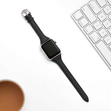 WFEAGL Compatible with Leather Apple Watch Band 41mm 40mm 38mm 42mm(series 10) Women, Top Grain Leat...