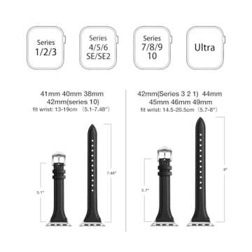 WFEAGL Compatible with Leather Apple Watch Band 41mm 40mm 38mm 42mm(series 10) Women, Top Grain Leather Strap Slim & Thin Replacement Wristband for iWatch Bands Ultra SE SE2 & Series 10 9 8 7 6 5 4 3 2 1