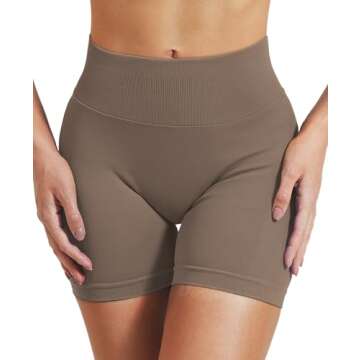 VOYJOY Women Workout Impact Shorts 3.6"/ 4.5"/ 6" Scrunch Butt Lifting Gym Seamless Booty Biker Shorts Brown