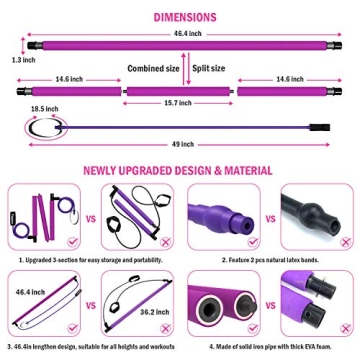 Viajero 3-Section Pilates Bar Kit for Home Workouts