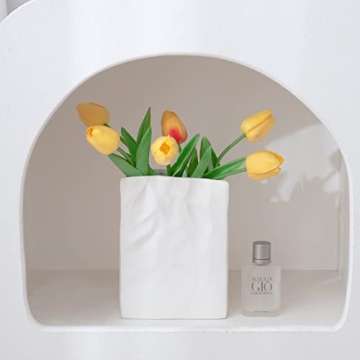 Levvohd Unique White Pleated Ceramic Vase for Home Decor