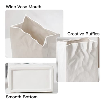 Levvohd Unique White Pleated Ceramic Vase for Home Decor