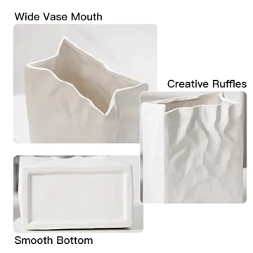Levvohd Unique White Pleated Ceramic Vase for Home Decor