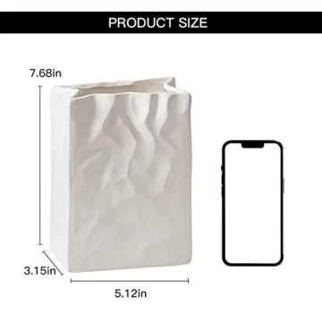 Levvohd Unique White Pleated Ceramic Vase for Home Decor