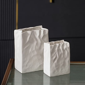 Levvohd Unique White Pleated Ceramic Vase for Home Decor