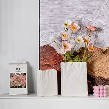 Levvohd Unique White Pleated Ceramic Vase for Home Decor