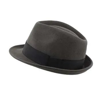 Home Prefer Men's Wool Felt Winter Hat Short Brim Fedora Hat Dark Grey Medium 57cm