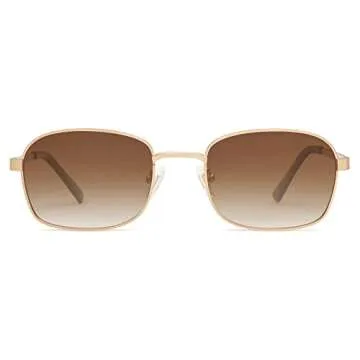 SOJOS Retro Rectangle Polarized Sunglasses for Women and Men,Vintage Narrow Square Womens Shades SJ1177 Gold Brown Grading