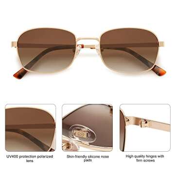 SOJOS Retro Rectangle Polarized Sunglasses for Women and Men,Vintage Narrow Square Womens Shades SJ1177 Gold Brown Grading