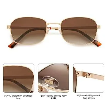 SOJOS Retro Rectangle Polarized Sunglasses for Women and Men,Vintage Narrow Square Womens Shades SJ1177 Gold Brown Grading