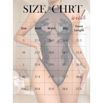 Girece Women Teddy Lingerie Sexy Snap Crotch Bodysuit Halter Mesh Lingerie Top Emboroidered One Piece Babydoll (Black,S)