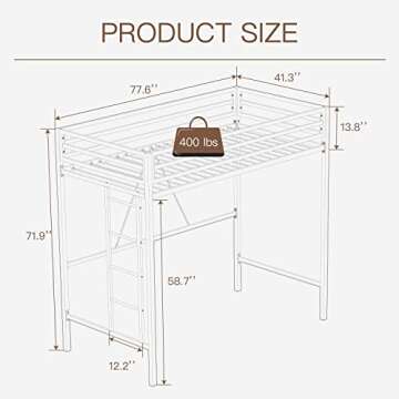 ikalido Metal Loft Bed Twin Size with Safety Guardrail and Ladder, No Box Spring Needed Space Saving...