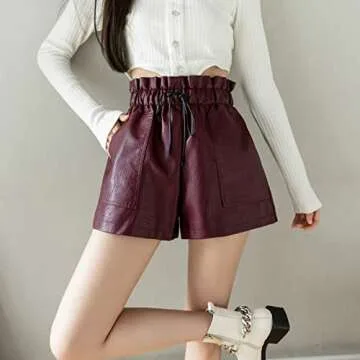 SCHHJZPJ High Waisted Faux Leather Shorts for Women (Wine Red, Medium)…
