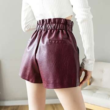 SCHHJZPJ High Waisted Faux Leather Shorts for Women (Wine Red, Medium)…