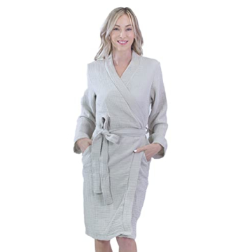 Aegean Concept Turkish Muslin Bathrobe, 100% Cotton, Aftershower/Shower Bath Robe for Men and Women ...