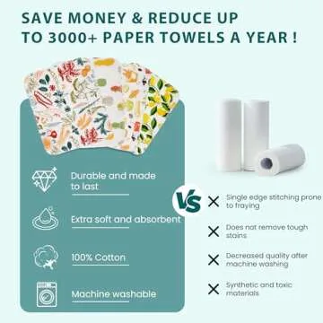 Gecocious Reusable Paper Towels Washable, Pack of 12 Paperless Kitchen Towels Roll - Surprise Prints, Super Soft Eco Friendly Cotton Cloth