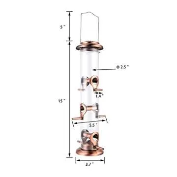 iBorn Metal Bird Feeders Brushed Copper Wild Bird Feeder for Outdoors Hanging All Metal Brushed Copper Finishing 14 Inch 6 Port(Seed is not Included)