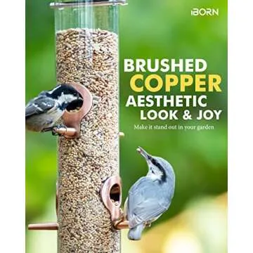 iBorn Metal Bird Feeders Brushed Copper Wild Bird Feeder for Outdoors Hanging All Metal Brushed Copper Finishing 14 Inch 6 Port(Seed is not Included)