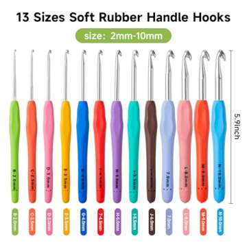 INSCRAFT 67 Pack Crochet Hooks Set, 13 PCS 2mm(B)-10mm(N) Ergonomic Soft Grip Crochet Handles Yarn K...